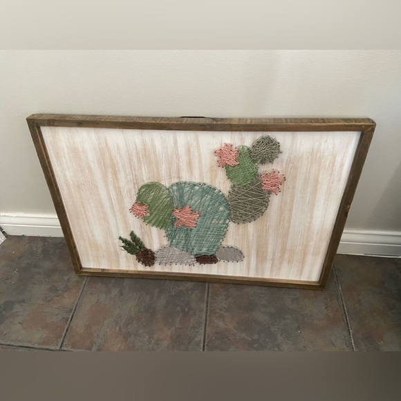Colorful Handmade Cactus String Art Wall Decor with Wooden Frame - Picture 3 of 4